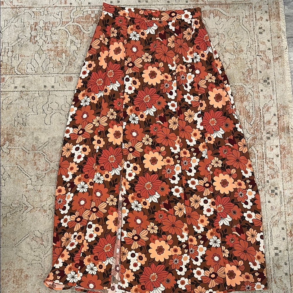 Altard State- Floral A-Line Skirt: Orange and White